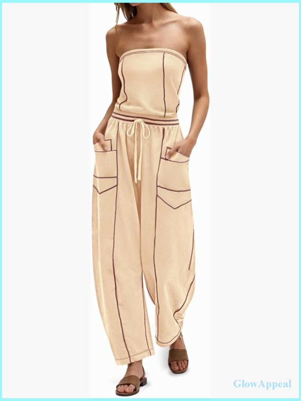 Off Shoulder Strapless Jumpsuit Loose Romper Drawstring Barrel Jumpsuit